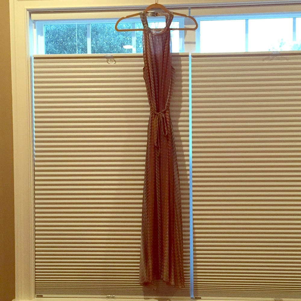 Taupe Multi-Colored High Neck Halter Maxi Dress